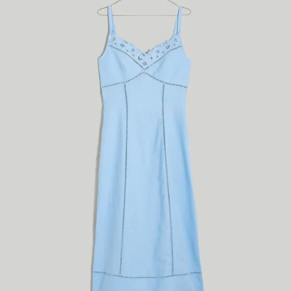 NEW Madewell powder blue Sweetheart Midi Dress in Linen-Cotton Blend NP116 - Picture 4 of 10